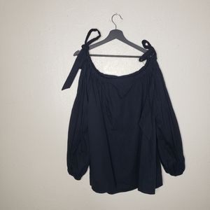 NWT Free People Poplin Tie Long Sleeve Off Shoulder Mini Dress